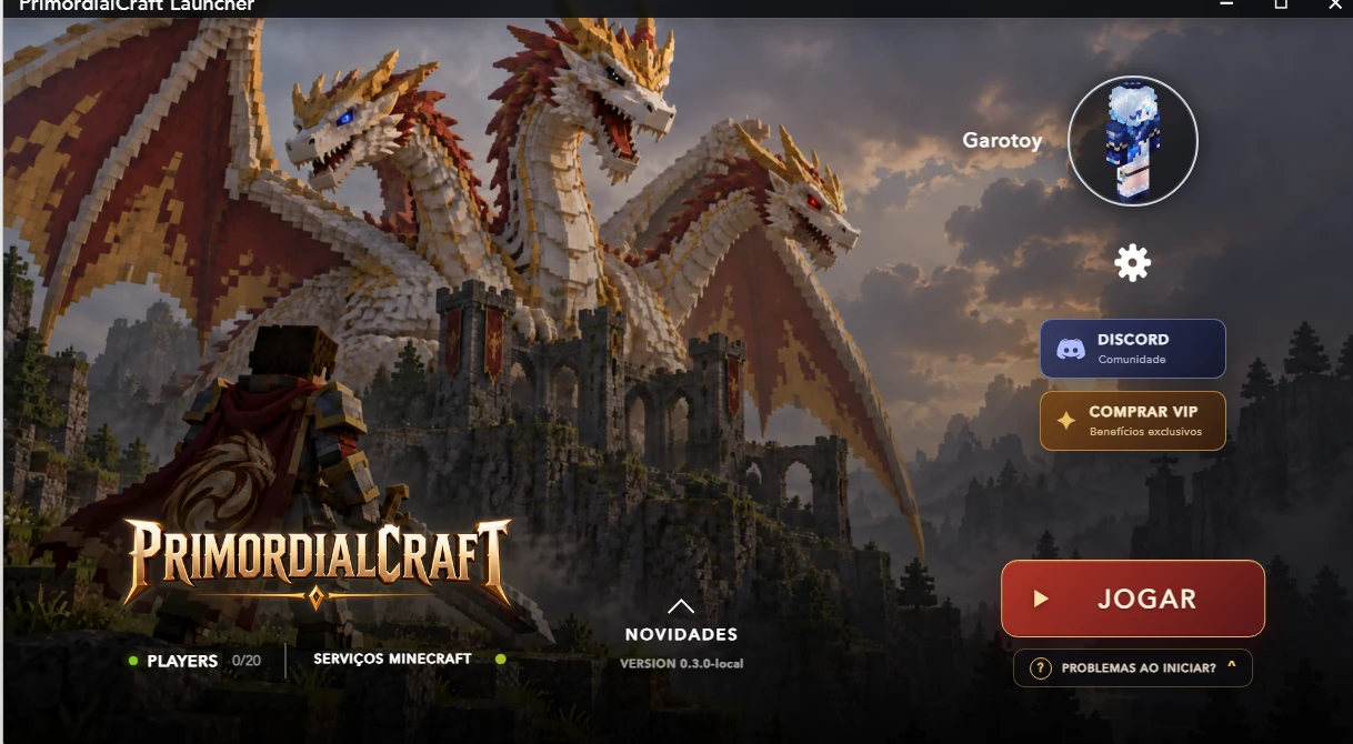 Tela do PrimordialCraft Launcher